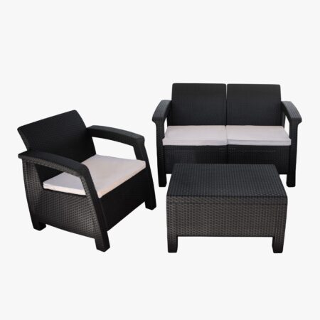 Set Roma Simil Ratan | 1 mesa + 2 sillones indiv + 1 sillon doble + Almohadones Imperm.