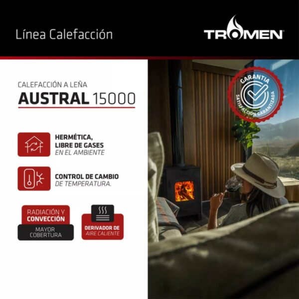 Estufa a leña Tromen Austral 15.000 kcal con horno.