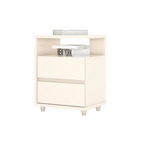 Mesa de luz Henn Campeche, 2 cajones, color Off White.