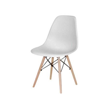Silla plástica color blanco con patas de madera