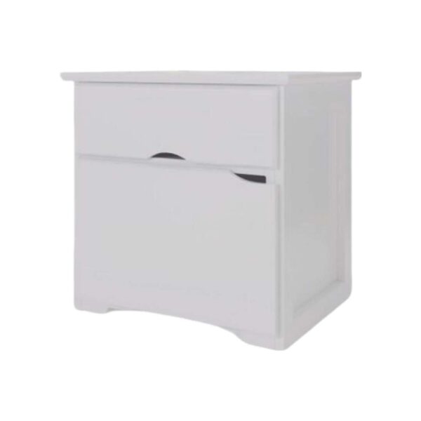 Mesa de luz blanca con cajón y puerta