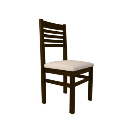 Silla de madera color wengué con respaldo horizontal tapizado