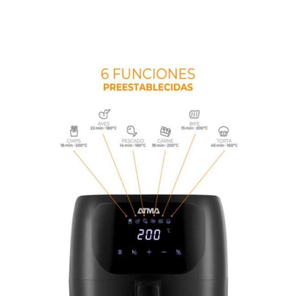 Freidora de aire Atma 6,5 litros, color negra.