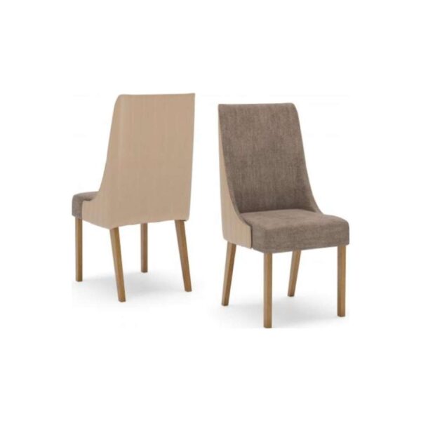 Silla de madera color nature con tapizado corano beige y cacao