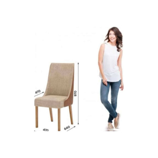 Silla de madera color nature con tapizado corano beige y cacao
