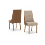 Silla de madera color nature con tapizado corano beige y cacao