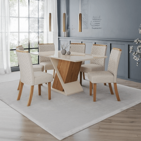 Mesa con vidrio nature / off white