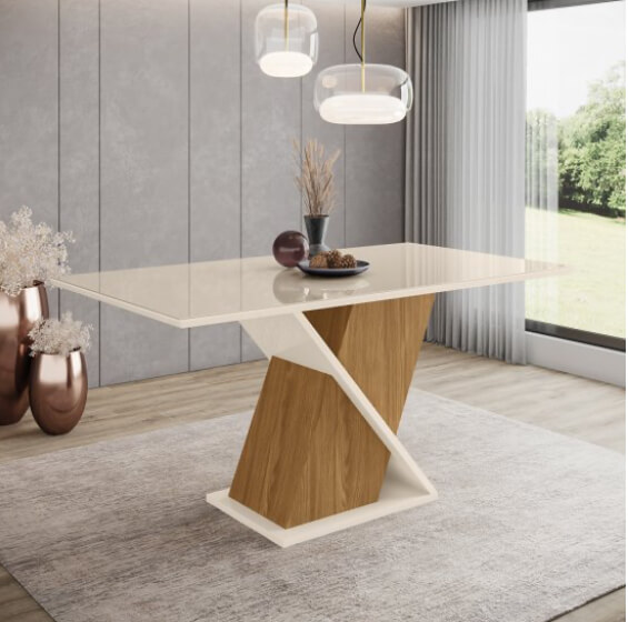 Mesa con vidrio nature / off white