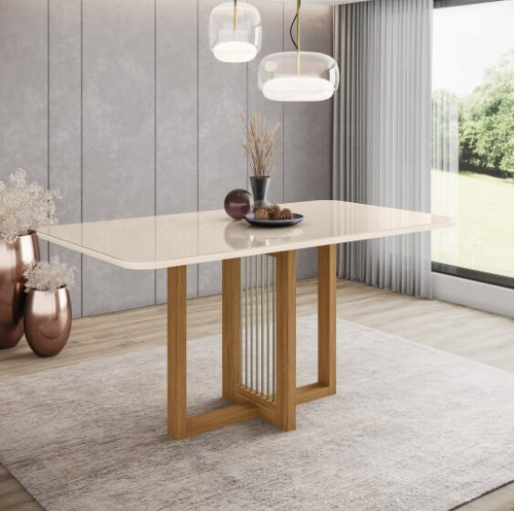 Mesa con vidrio nature / off white