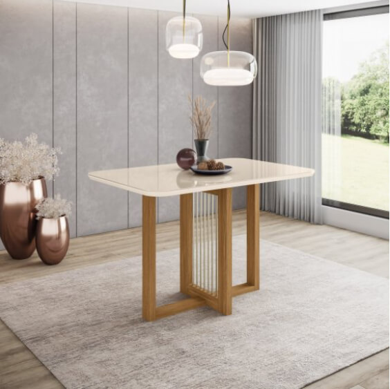 Mesa con vidrio nature / off white