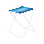 Banquito plegable de caño con tela de rafia