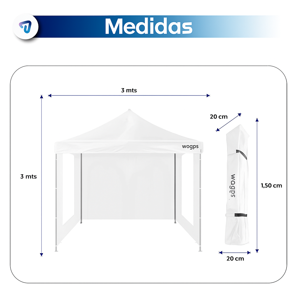 Gazebo Waggs 3x3 mts blanco con paredes