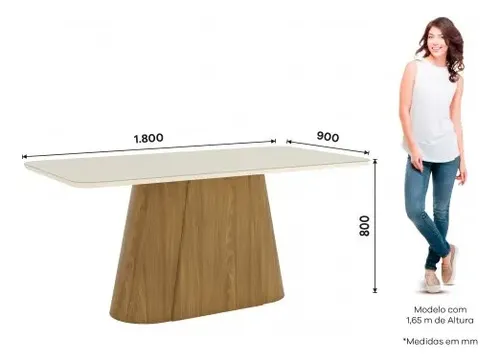 Mesa Olivia 1.80x0.90 C/Vidrio Nature/Off White Esq Red