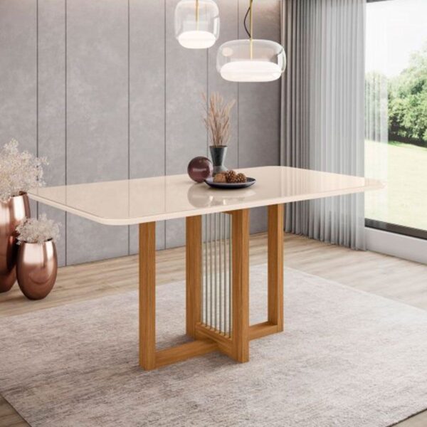 Mesa Natali 1.60x0.90 Recto C/Vidrio Nature/Off White