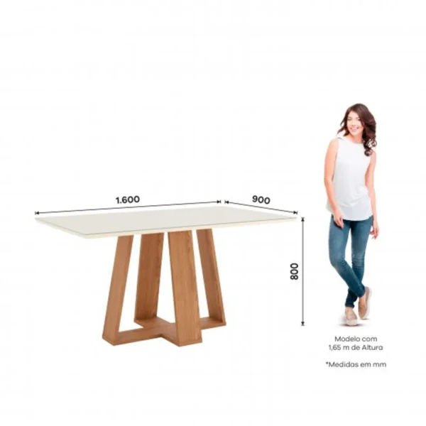 Mesa Lins 1.60x0.90 Recto C/Vidrio Nature/Off White