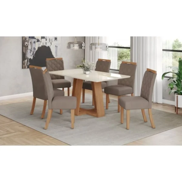 Mesa Lins 1.60x0.90 Recto C/Vidrio Nature/Off White