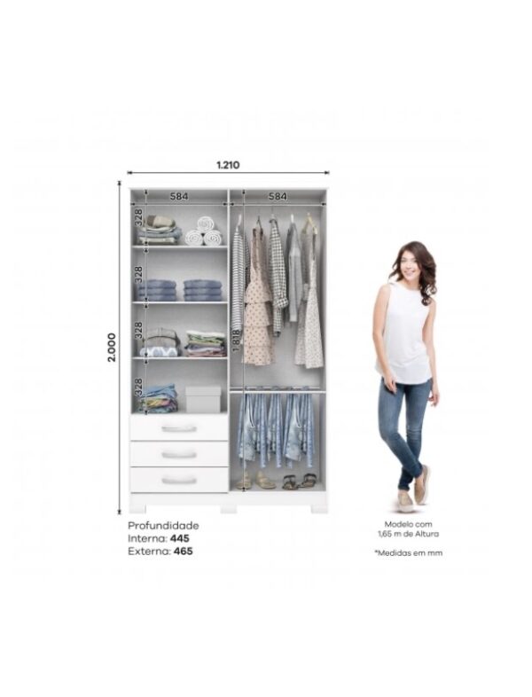 Placard Caju 4 Puertas 3 Cajones Blanco