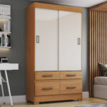 Placard 2 Puertas Corredizas 4 Cajones Cinamomo / Off White