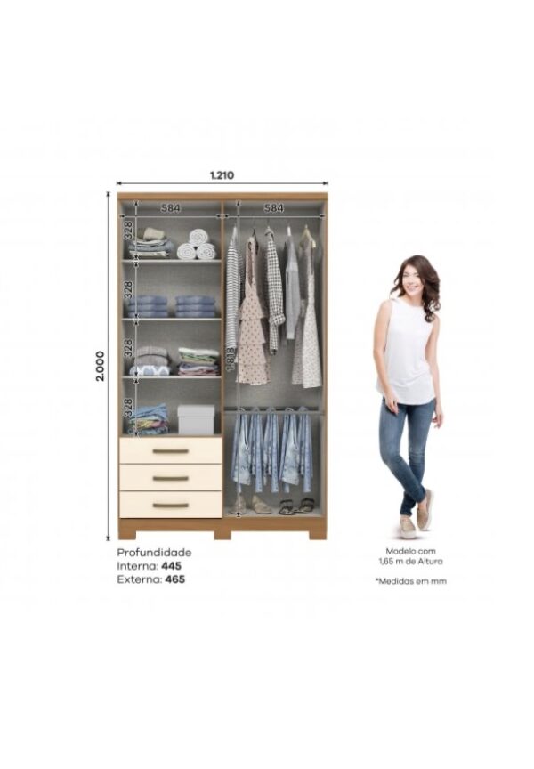 Placard Caju 4 Puertas 3 Cajones Cinamomo / Off White
