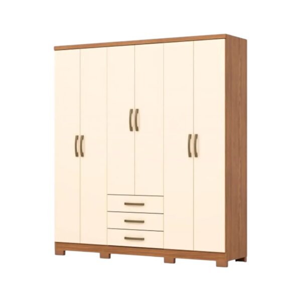 Placard Caju 6 Puertas 3 Cajones Cinamomo / Off White