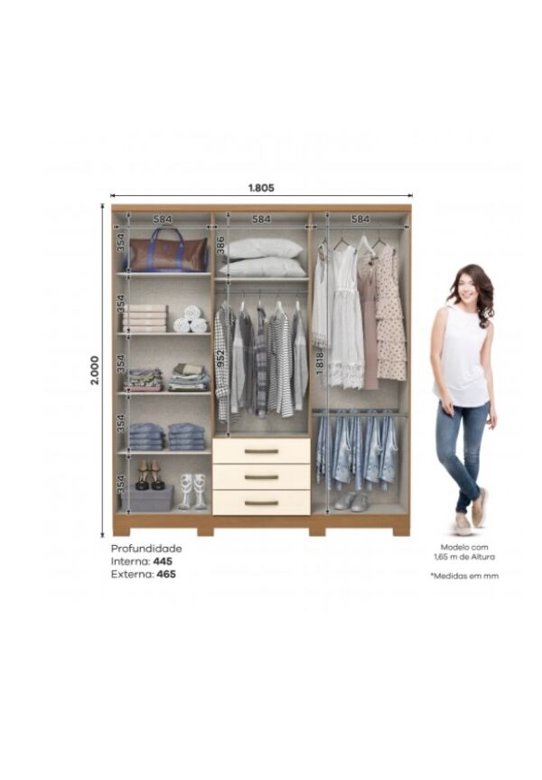 Placard Caju 6 Puertas 3 Cajones Cinamomo / Off White